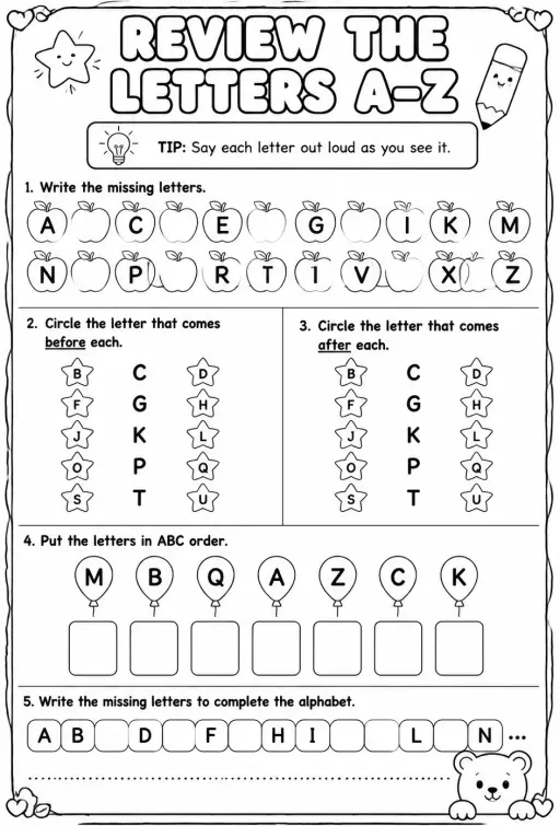 Review the letters A–Z
