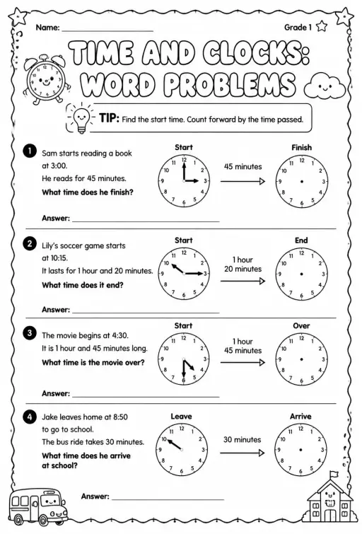 Time and clocks: word problems