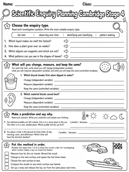 Scientific Enquiry Planning Cambridge Stage 4