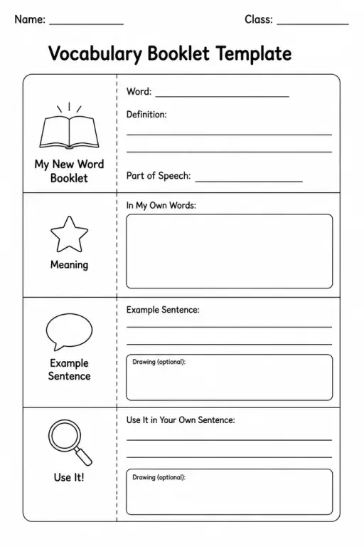 Vocabulary Booklet Template