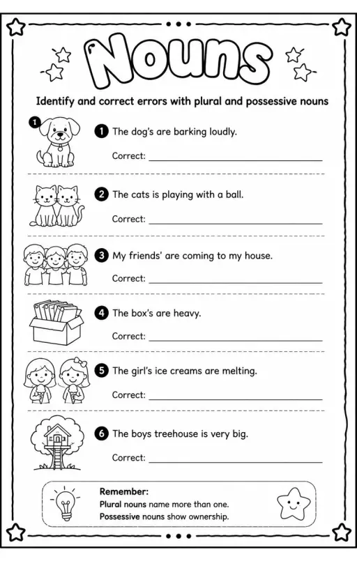 Identify and correct errors with plural and possessive nouns