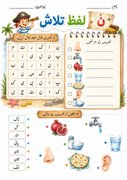 Urdu Letter م Phonics Worksheets Pack