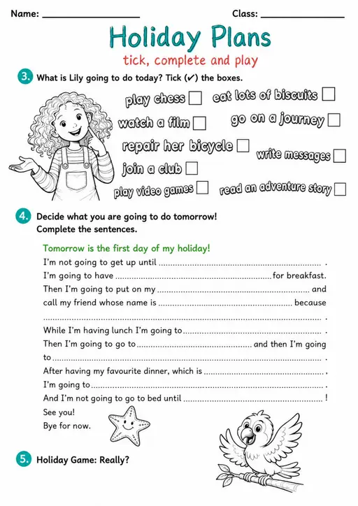 Cambridge Flyers - Holiday Plans | Free Worksheet