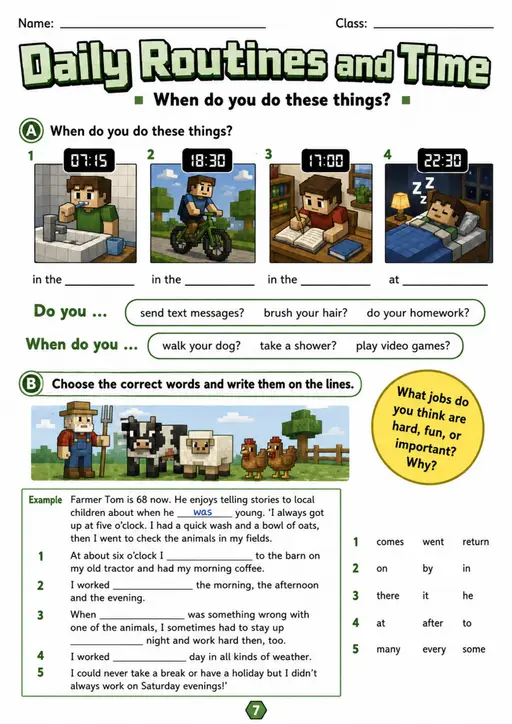 Cambridge MOVERS - Daily Routines and Time | Free Worksheet