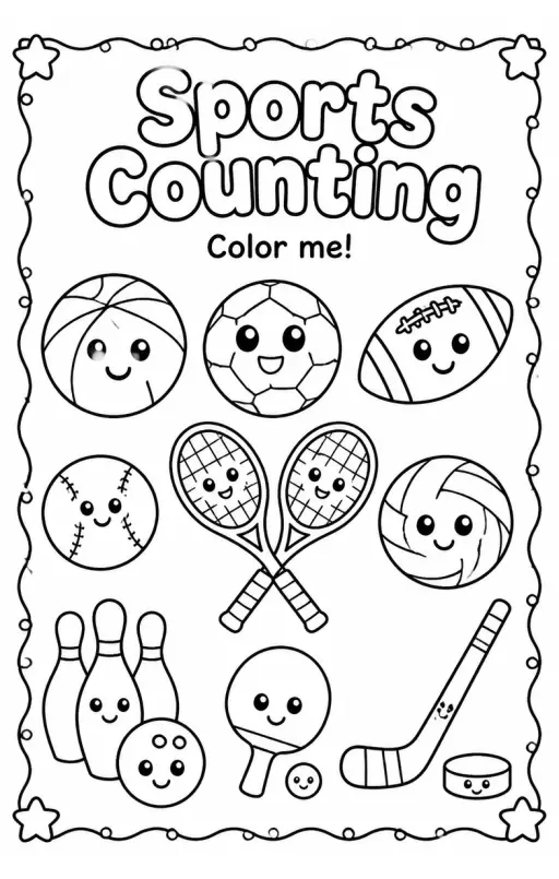 Sports Counting Coloring Page