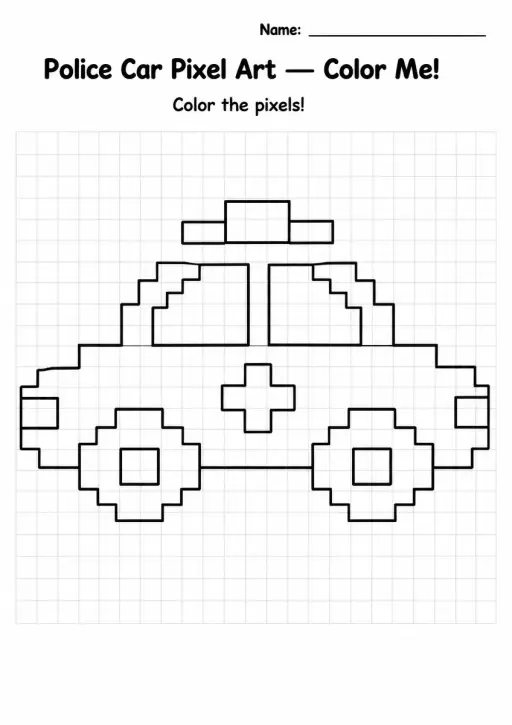 Police Car Pixel Art Coloring Page