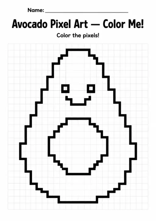 Avocado Pixel Art Coloring Page