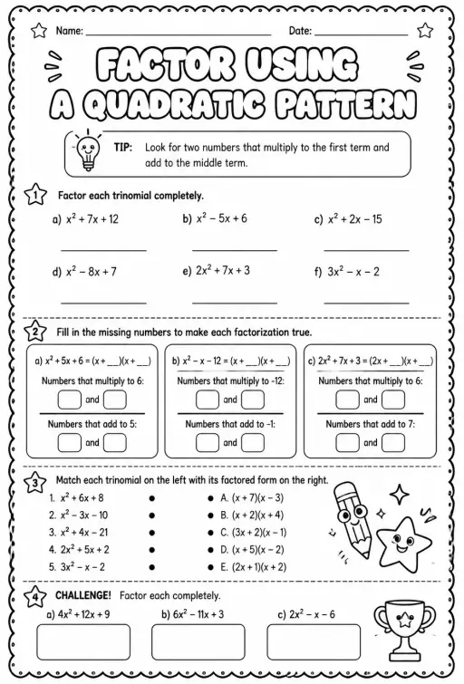 Factor using a quadratic pattern