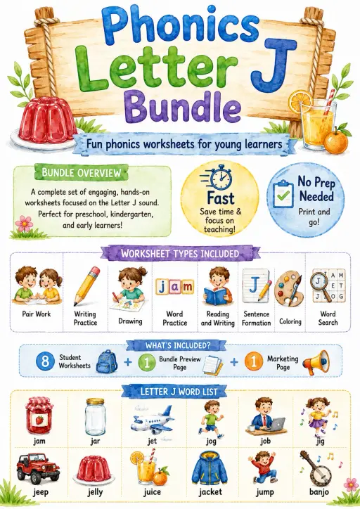 Letter J Phonics Worksheets Pack