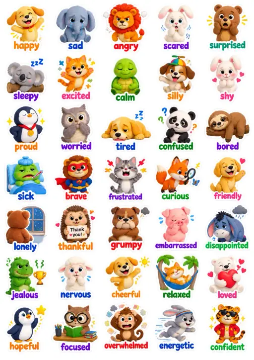 Emotions And Feelings Faces English Vocabulary Stickers