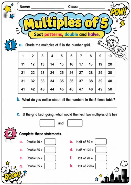 Multiples of 5 - Grade 3 Math Worksheet