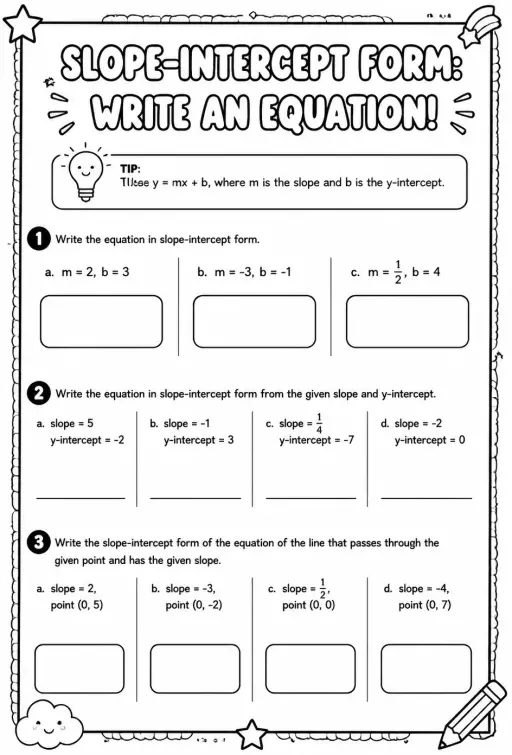 Slope-intercept form: write an equation