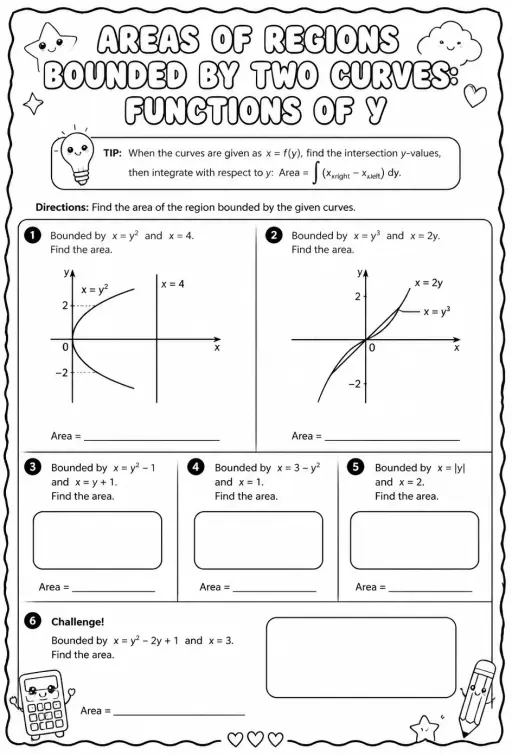 Areas of regions bounded by two curves: functions of y