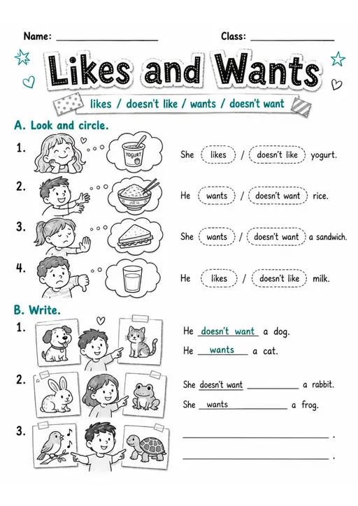 Likes And Wants | Grades 2-3 English Language Arts Worksheet