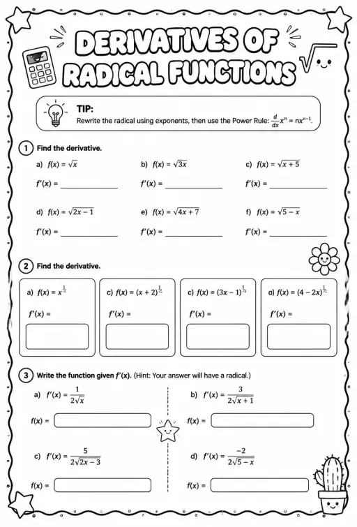 Find derivatives of radical functions