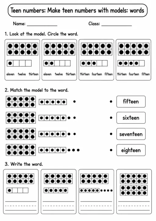 Kindergarten Teen Numbers Math Worksheet Pack