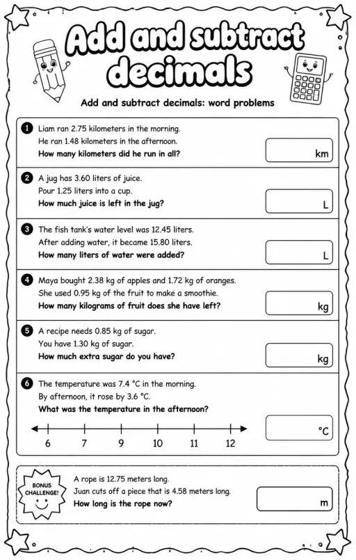 Add and subtract decimals: word problems
