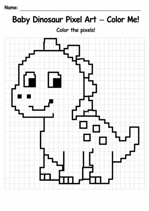 Baby Dinosaur Pixel Art Coloring Page
