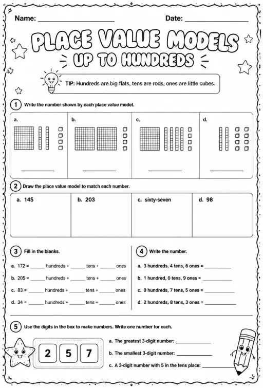 Place value models - up to hundreds