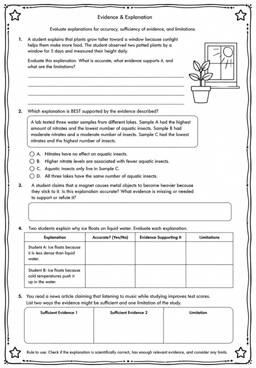 Evaluate explanations for accuracy, sufficiency of evidence, and limitations