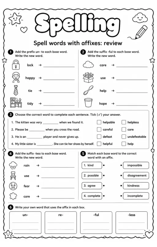 Spell words with affixes: review