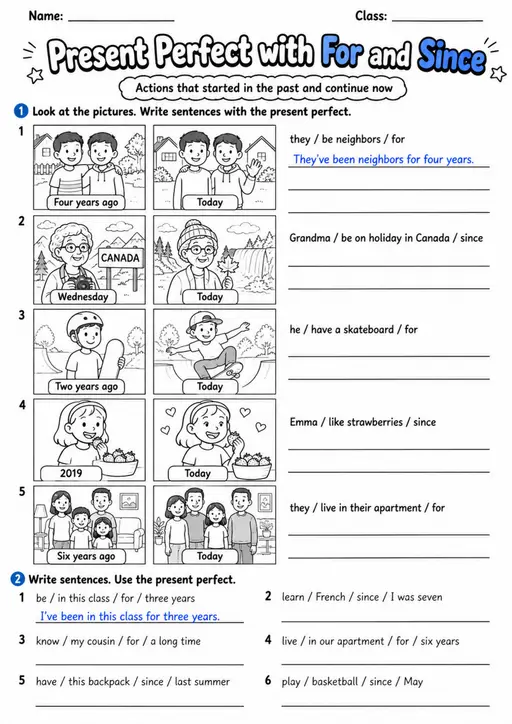 Present Perfect With For And Since | Grade 5 Grammar Worksheet