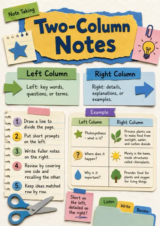 Two-column notes Note Taking Infographic
