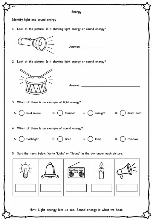Identify light and sound energy