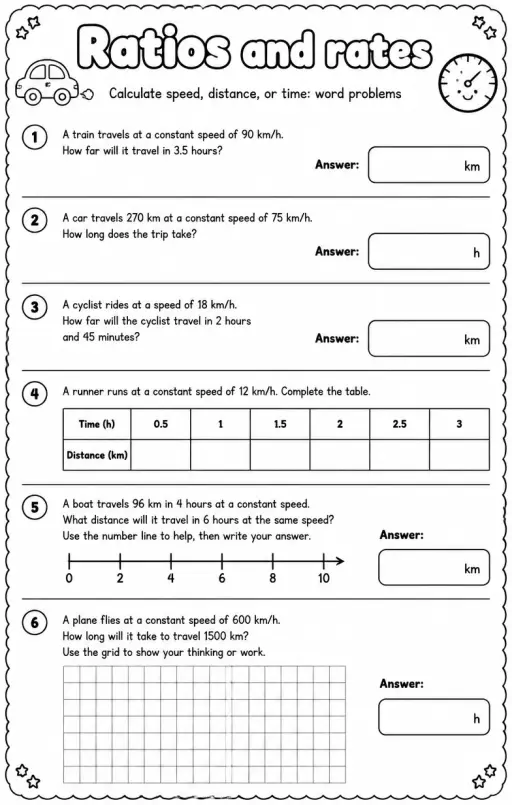 Calculate speed, distance, or time: word problems