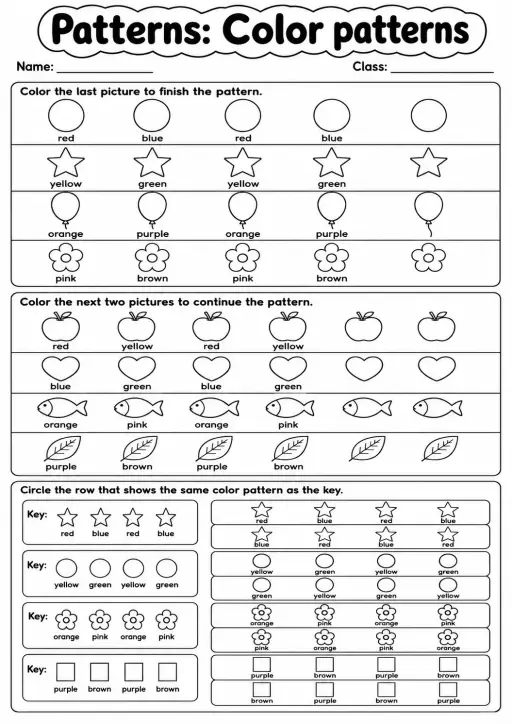 Pre-K Patterns Math Worksheet Pack