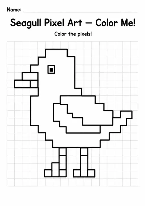 Seagull Pixel Art Coloring Page