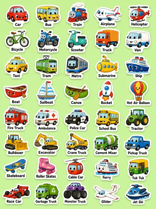 Transport Printable Sticker Sheet