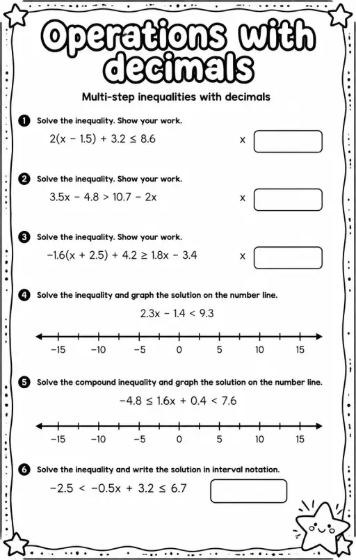Multi-step inequalities with decimals