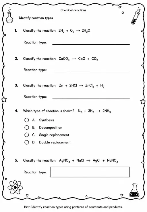 Identify reaction types