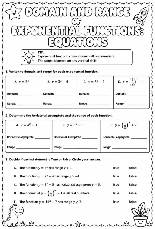 Domain and range of exponential functions: equations