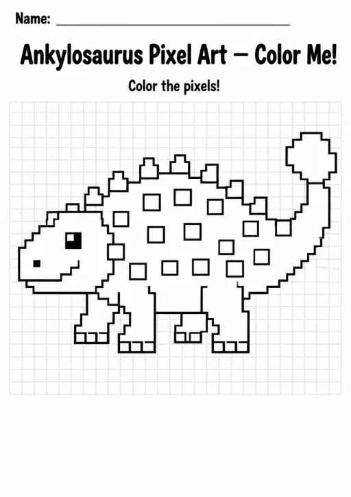 Ankylosaurus Pixel Art Coloring Page