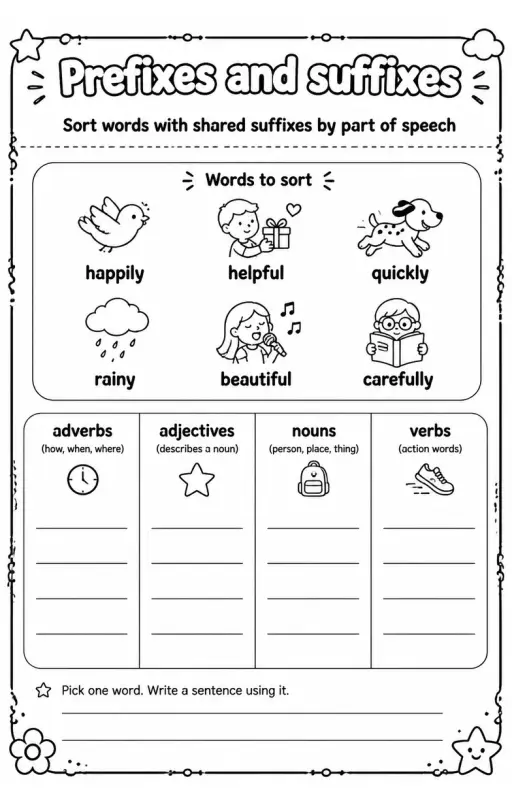 Sort words with shared suffixes by part of speech