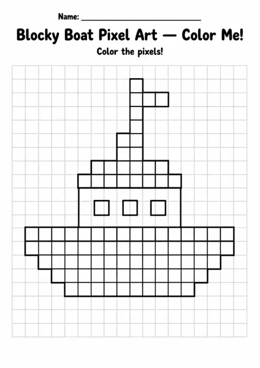 Blocky Boat Pixel Art Coloring Page