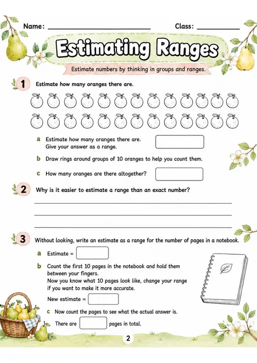 Estimating Ranges - Grade 3 Math Worksheet - grade 3 Diagrams, models, and drawing tasks