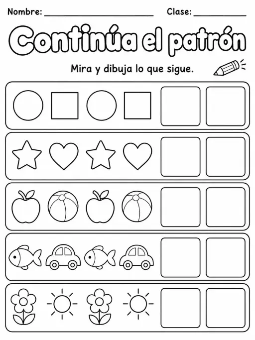 Kindergarten - patrones y secuencias - Paquete de fichas - Conjunto 2