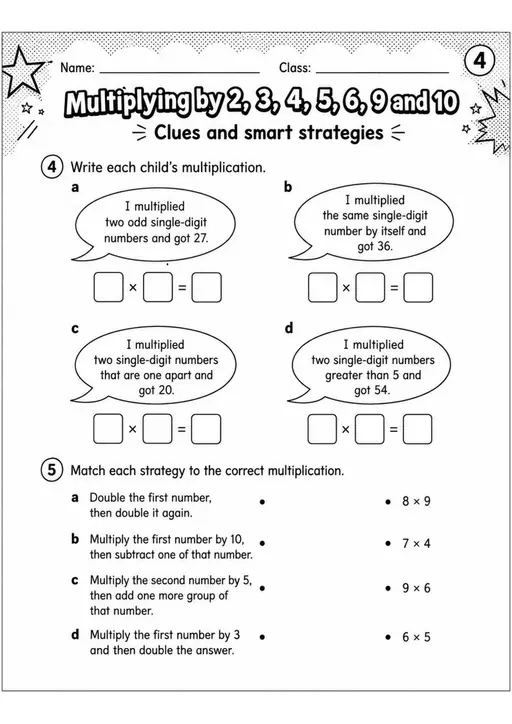 Multiplying by 2, 3, 4, 5, 6, 9 and 10 - Grade 3 Math Worksheet - grade 3 Labeling, matching, sorting, and classification