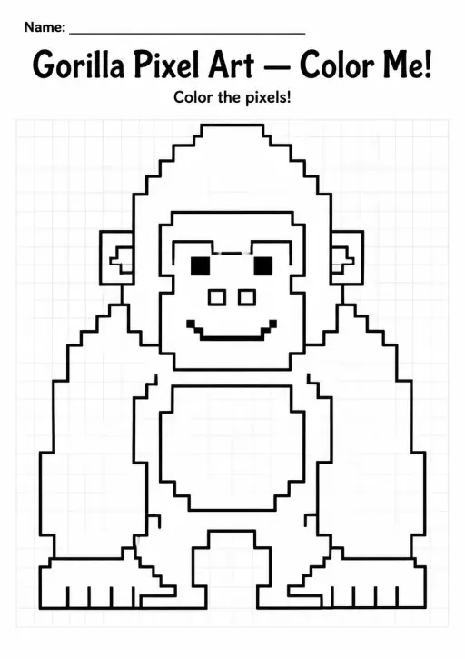 Gorilla Pixel Art Coloring Page