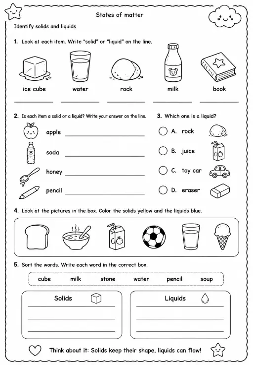 Identify solids and liquids