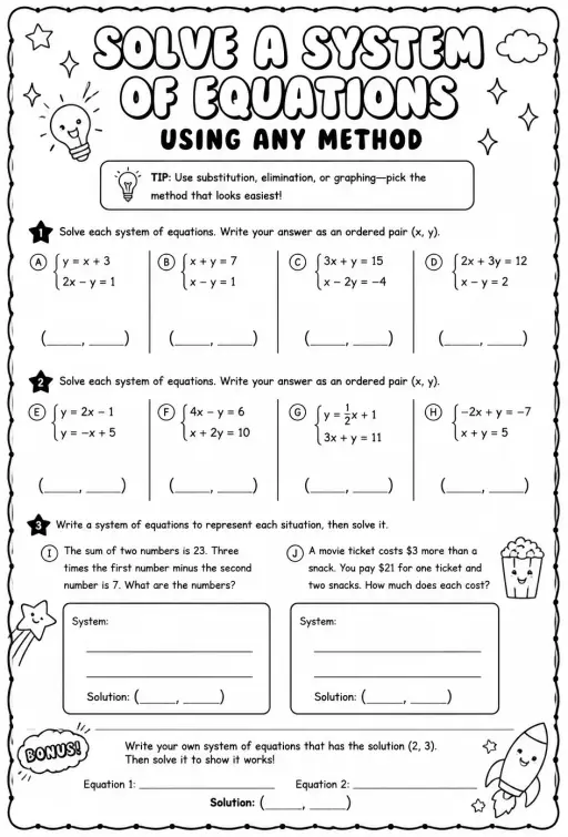 Solve a system of equations using any method