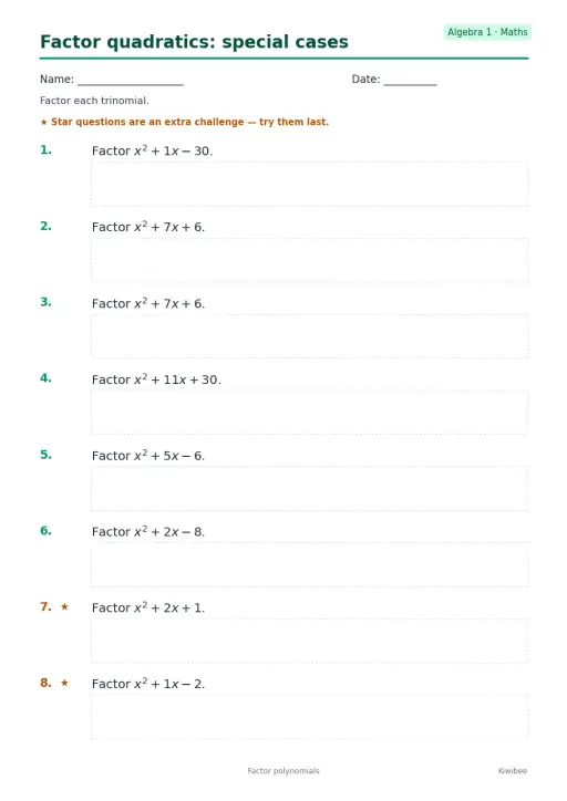 Factor quadratics: special cases