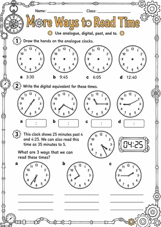More Ways to Read Time - Grade 3 Math Worksheet