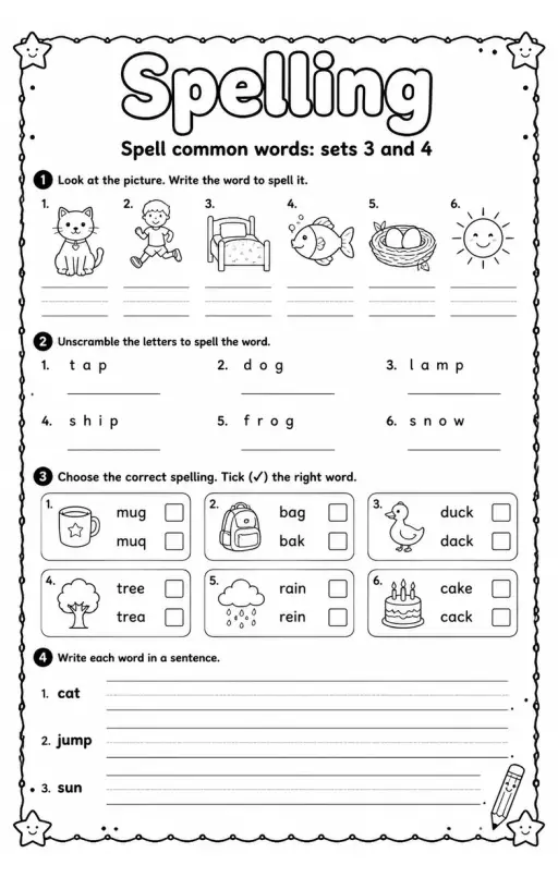 Spell common words: sets 3 and 4