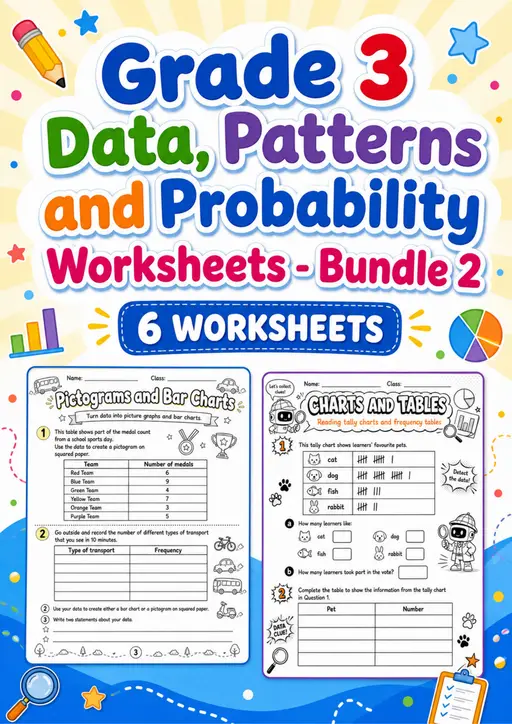Grade 3 Data, Patterns and Probability Worksheets - Pack 2