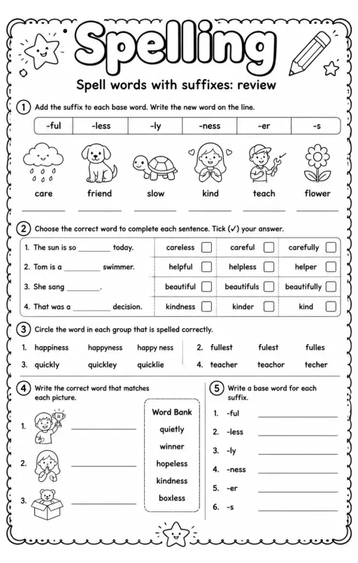 Spell words with suffixes: review