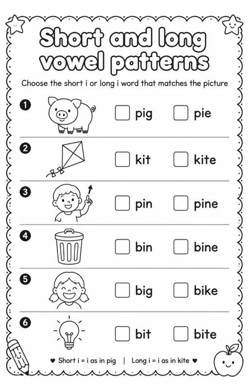 Choose the short i or long i word that matches the picture